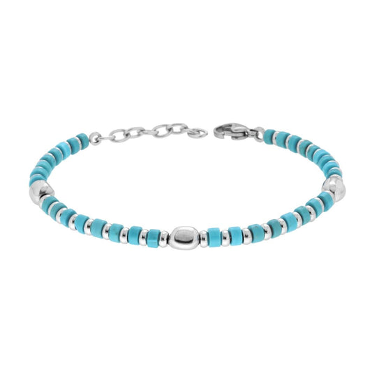 Bracciale Catena con Pietre colore Turchese e Accessori in ACCIAIO