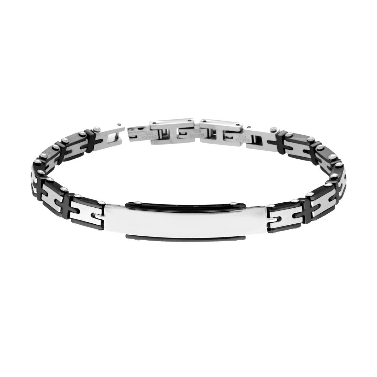 Bracciale Uomo Catena Imperniata Nera con Targa in ACCIAIO