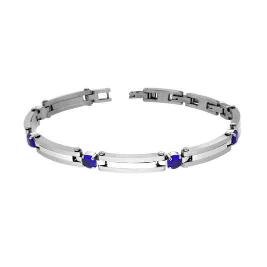 Bracciale Uomo Catena Imperniata con Crystal Blu in ACCIAIO