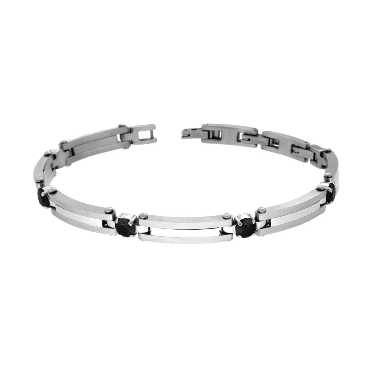 Bracciale Uomo Catena Imperniata con Crystal Neri in ACCIAIO
