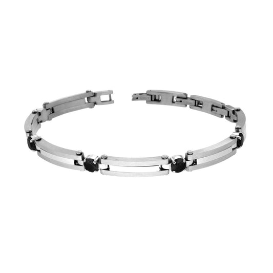 Bracciale Uomo Catena Imperniata con Crystal Neri in ACCIAIO
