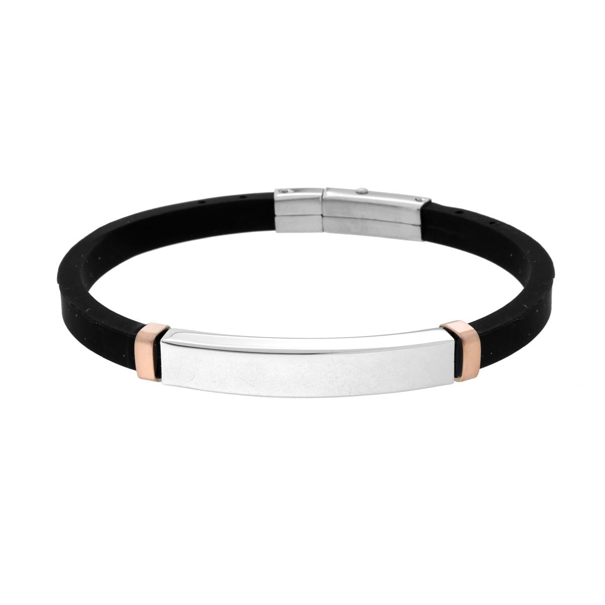 Bracciale Uomo in Caucciu PVC Nero con Targa e Accessori in ACCIAIO