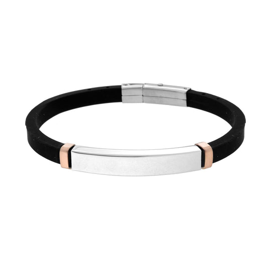 Bracciale Uomo in Caucciu PVC Nero con Targa e Accessori in ACCIAIO