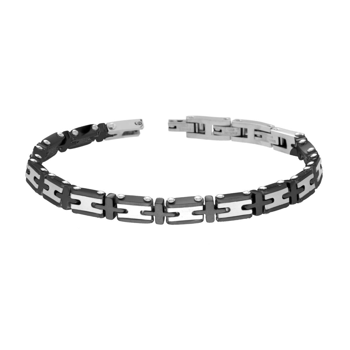 Bracciale Uomo Catena Imperniata Nero e ACCIAIO