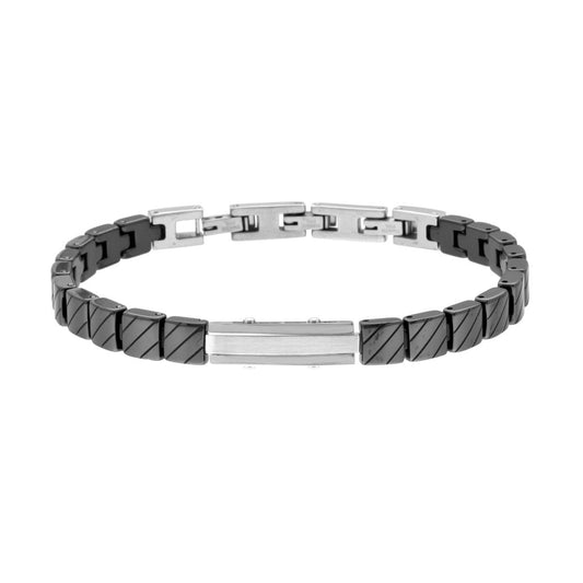 Bracciale Uomo Catena Imperniata Maglia Quadrata in Ceramica Antracite con Targa in ACCIAIO