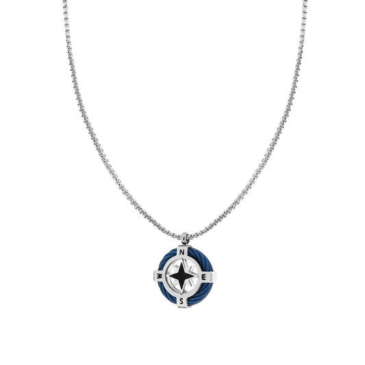 Collana Catena Veneziana Tonda con Tondo e Rosa dei Venti in ACCIAIO