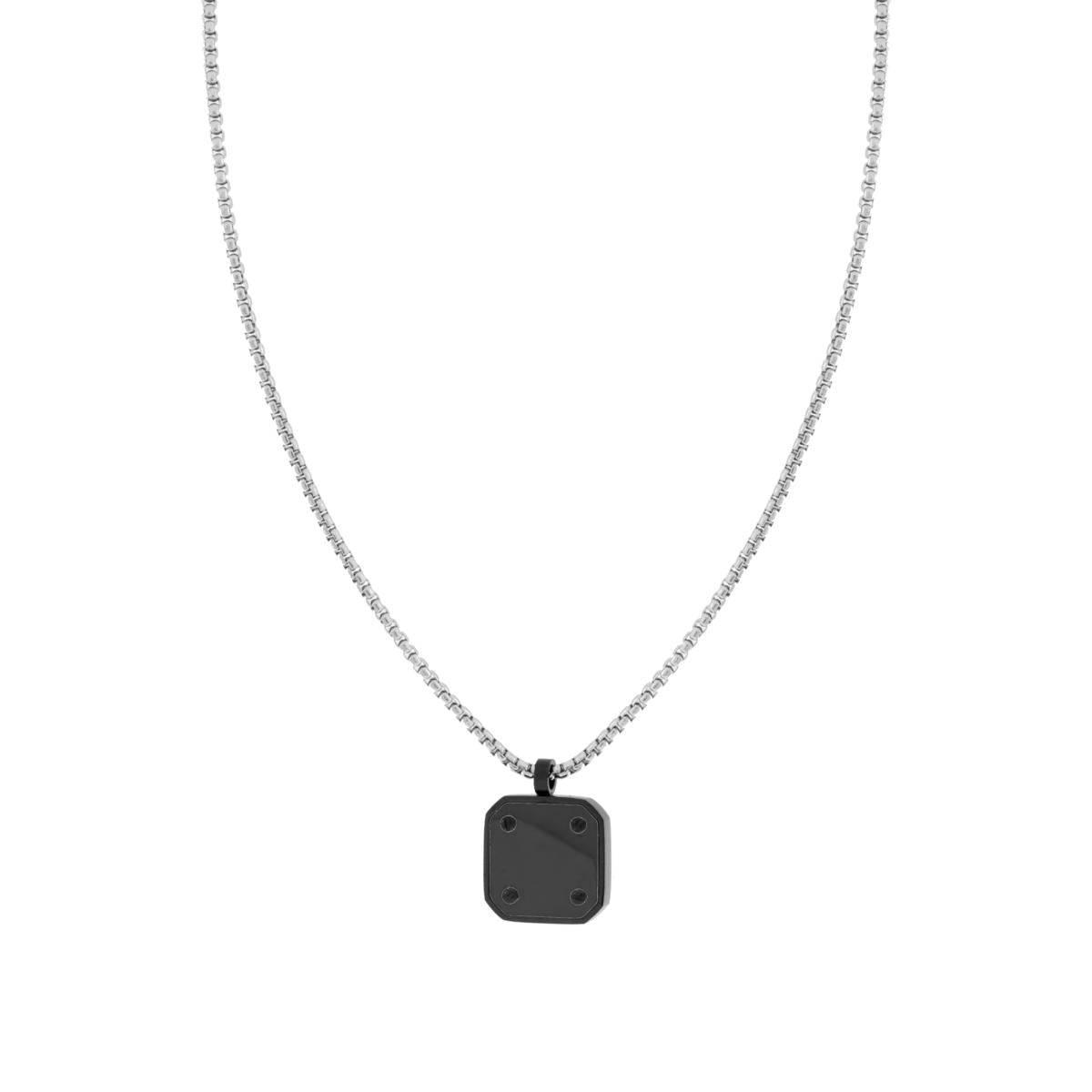 Collana Uomo Catena Veneziana Tonda con Piastra Quadrata Nera in ACCIAIO