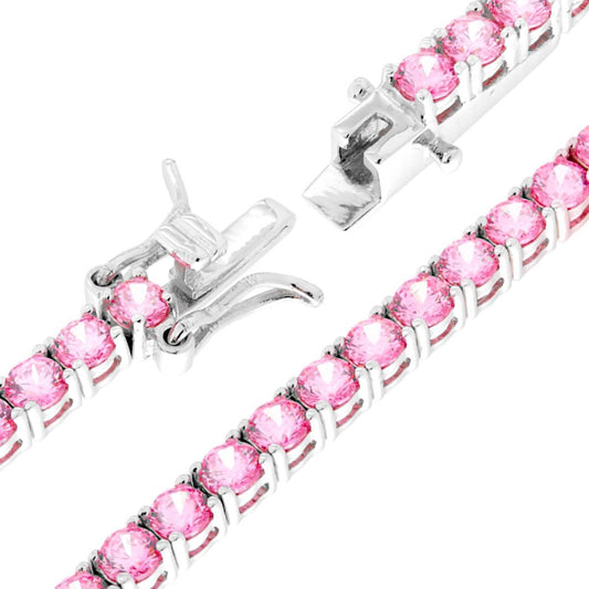 Bracciale Tennis Griffe cm 16,5 con Zirconi mm 3 Rosa in ARGENTO 925 Galvanica Rodio