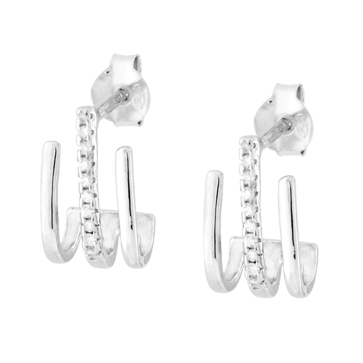 Orecchini tre Mezzi Cerchi con Cubic Zirconia Bianchi in ARGENTO 925 Galvanica Rodio