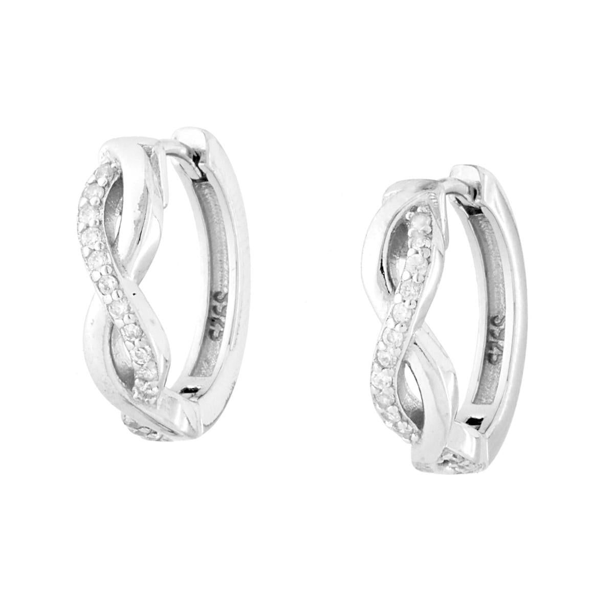 Orecchini Cerchio a Scattino con Cubic Zirconia Bianchi in ARGENTO 925 Galvanica Rodio