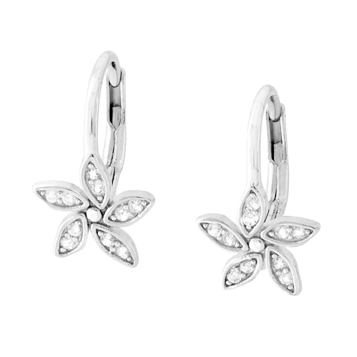 Orecchini Monachella Fiore con Cubic Zirconia Bianchi in ARGENTO 925 Galvanica Rodio