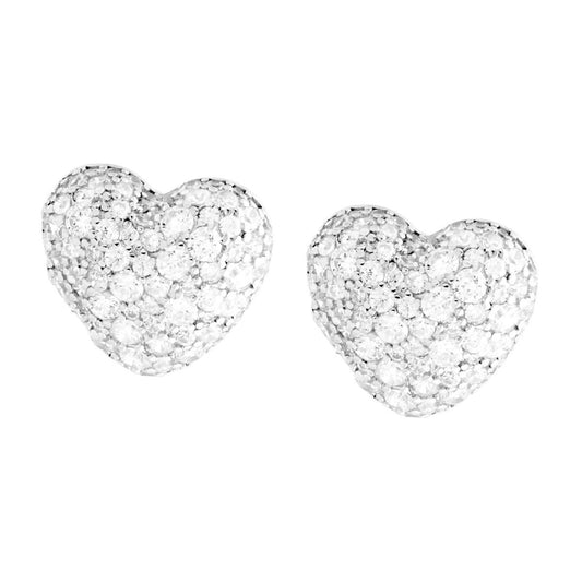 Orecchini Cuore Bombato con Cubic Zirconia Bianchi in ARGENTO 925 Galvanica Rodio