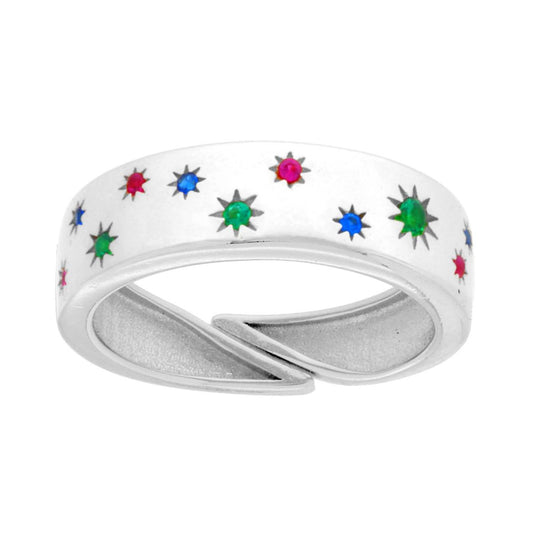 Anello Fascia con punto luce Stelle Cubic Zirconia Multicolor Rubino Smeraldo Zaffiro in ARGENTO 925 Galvanica Rodio