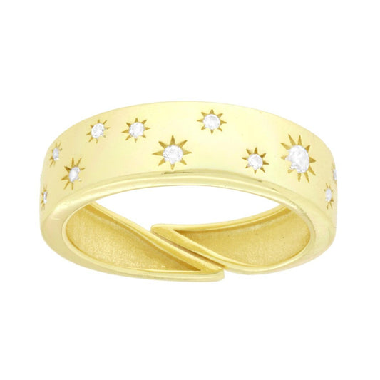 Anello Fascia con punto luce Stelle Cubic Zirconia Bianchi in ARGENTO 925 Galvanica Oro