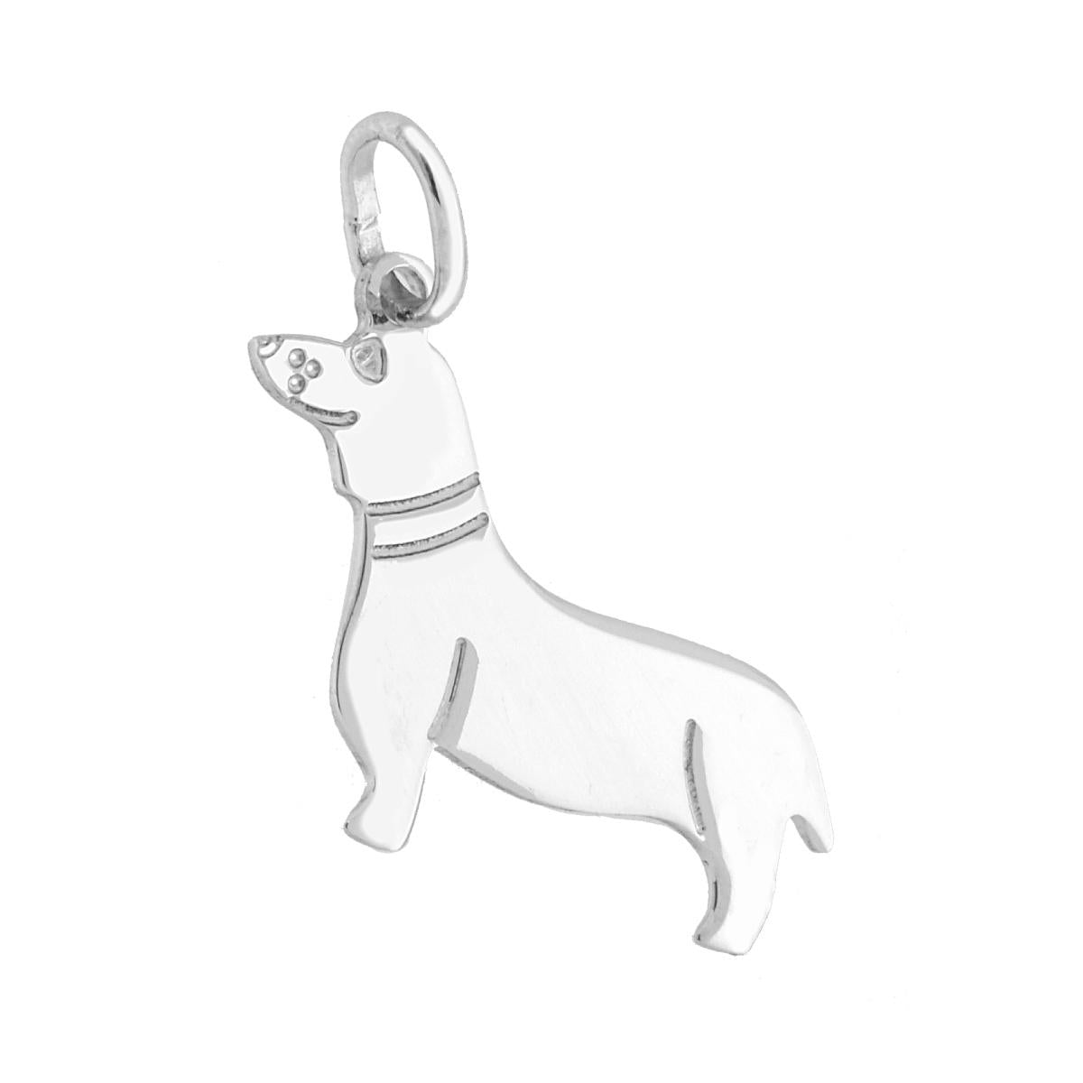 Ciondolo piastrina a forma di Cane Basotto con finitura laser e lucida.<BR>Made in Italy