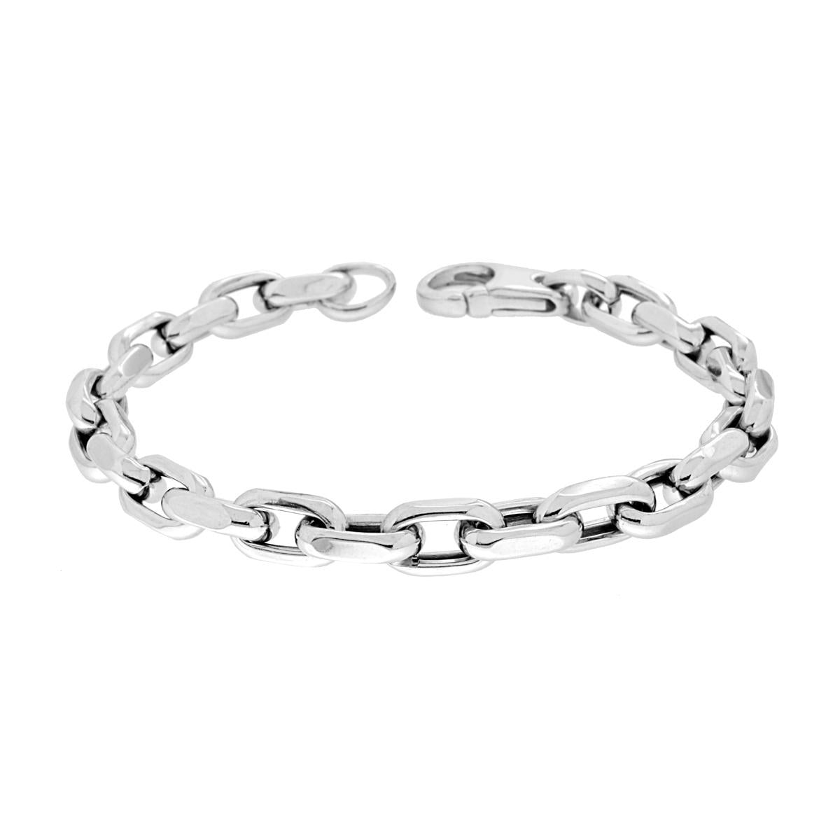 Bracciale Catena Vuota Forzatina Allungata in ARGENTO 925 Galvanica Rodio