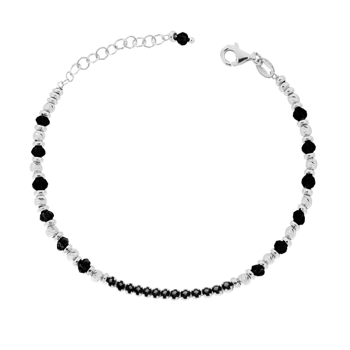 Bracciale Catena Palline Diamantate con Cubic Zirconia e Crystal Nero in ARGENTO 925 Galvanica Rodio