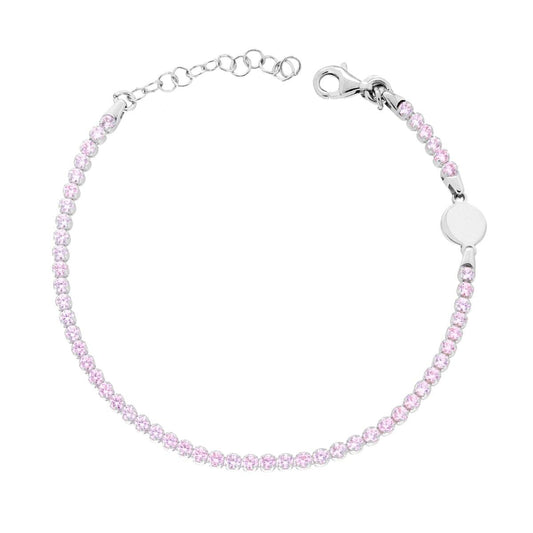 Bracciale Tennis Griffe con Cubic Zirconia Rosa con Piastrina Tonda in ARGENTO 925 Galvanica Rodio