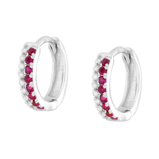 Orecchini Cerchio Scattino con Cubic Zirconia Rosso Rubino e Bianchi in ARGENTO 925 Galvanica Rodio