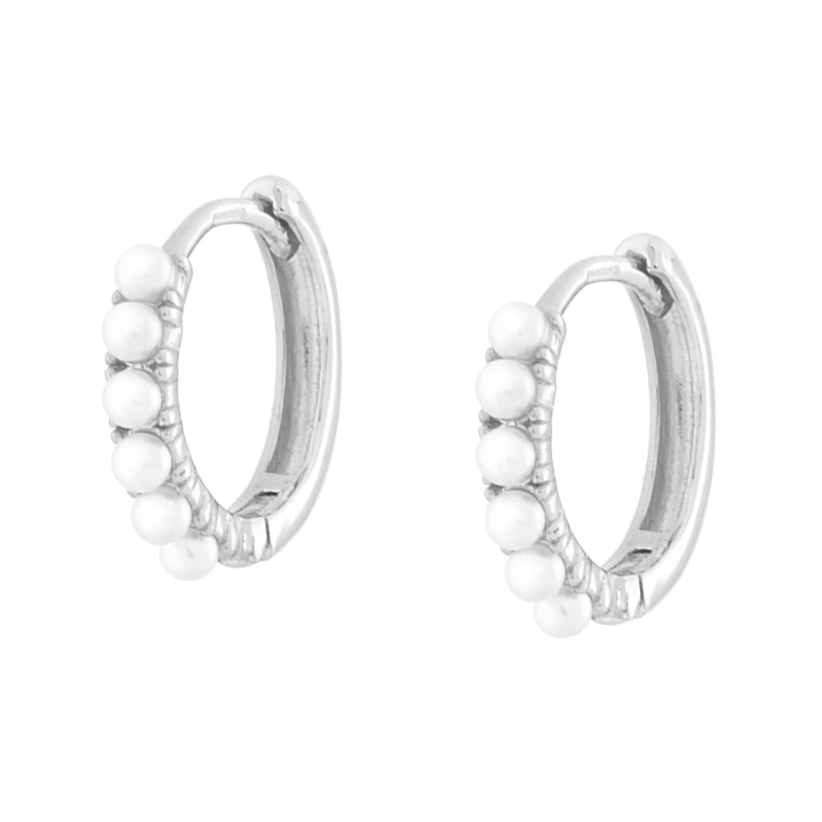 Orecchini Cerchio Scattino con Perle in ARGENTO 925 Galvanica Rodio