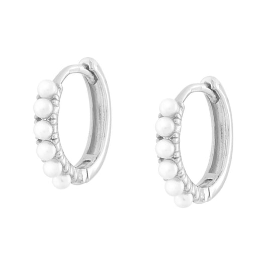 Orecchini Cerchio Scattino con Perle in ARGENTO 925 Galvanica Rodio