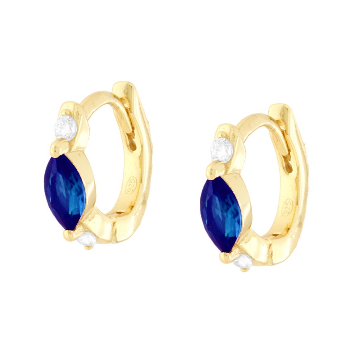 Orecchini Cerchio Scattino con Marquise Blu Zaffiro e Cubic Zirconia Bianchi in ARGENTO 925 Galvanica Oro