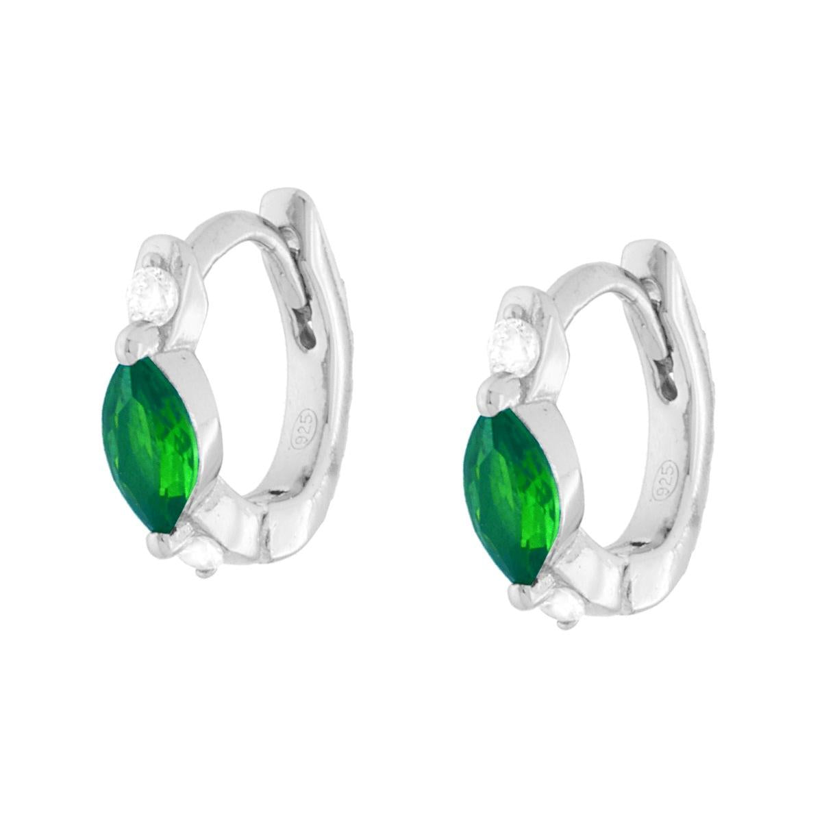 Orecchini Cerchio Scattino con Marquise Verde Smeraldo e Cubic Zirconia Bianchi in ARGENTO 925 Galvanica Rodio