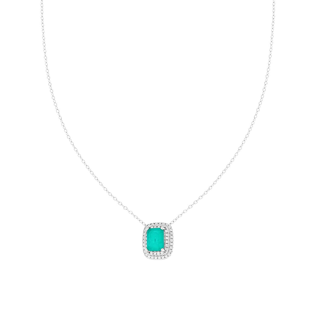 Collana Catena Forzatina Diamantata con Rettangolo Tormalina Paraiba contornato da Cubic Zirconia Bianchi in ARGENTO 925 Galvanica Rodio