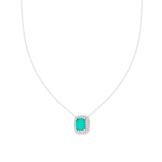 Collana Catena Forzatina Diamantata con Rettangolo Tormalina Paraiba contornato da Cubic Zirconia Bianchi in ARGENTO 925 Galvanica Rodio
