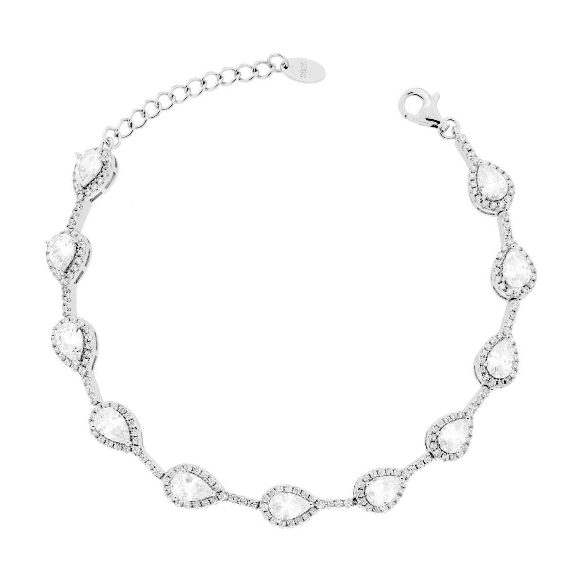 Bracciale Tennis Goccia con Cubic Zirconia Bianchi in ARGENTO 925 Galvanica Rodio