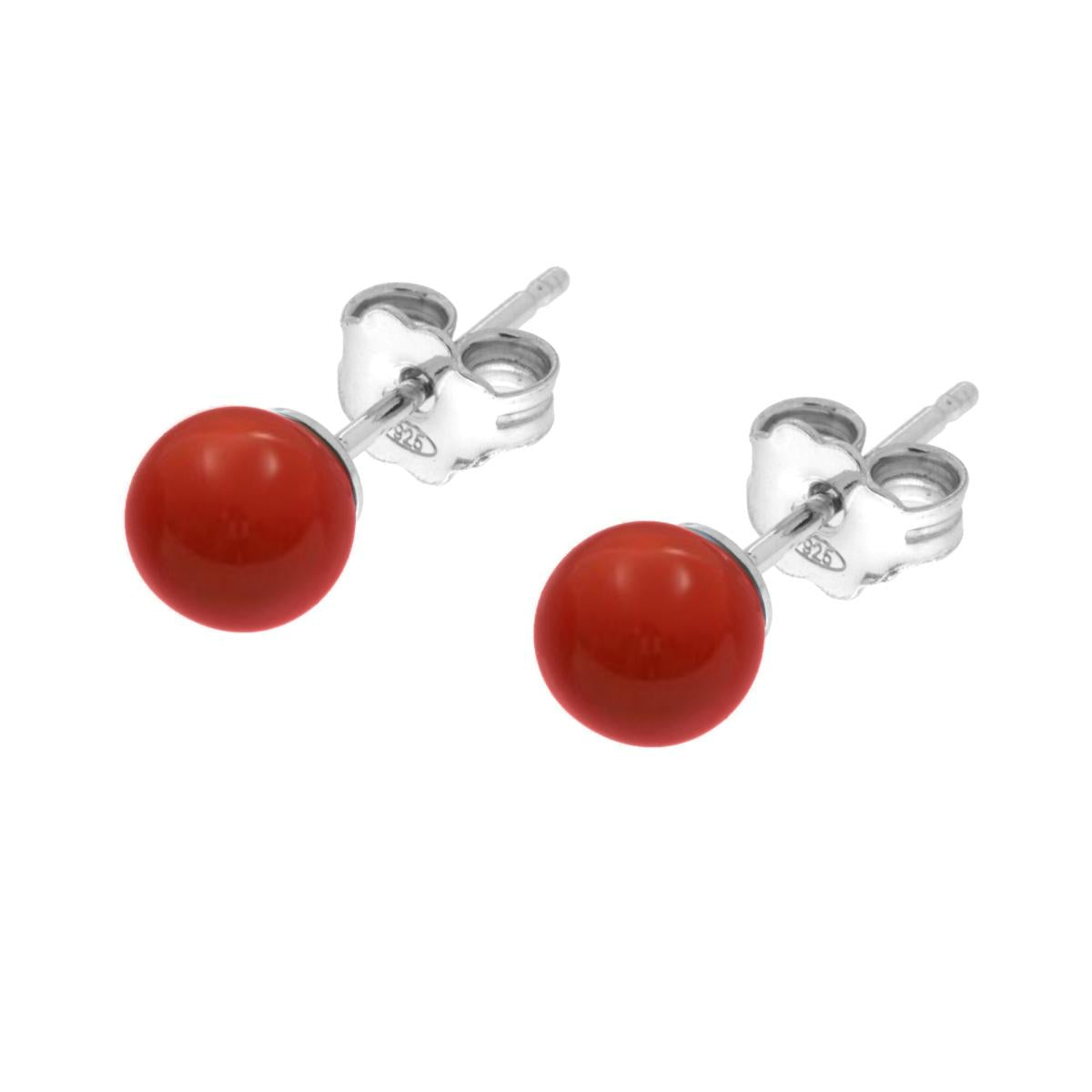 Orecchini Perla mm 6 Corallo in ARGENTO 925 Galvanica Rodio