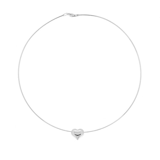 Collana Rigida Filo con Cuore mm 11 x 12 Bombato passante in ARGENTO 925 Galvanica Rodio