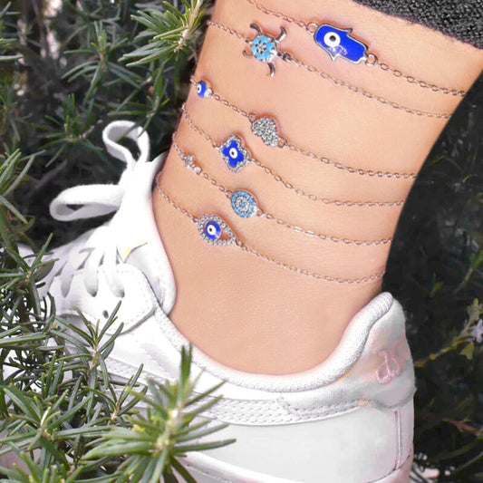 Cavigliera Donna Occhio Greco in Argento 925 con zirconi