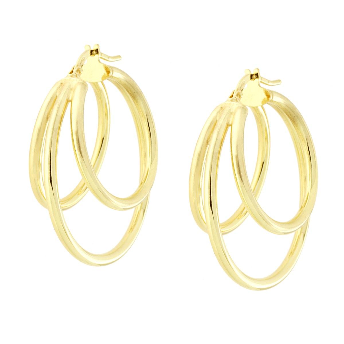 Orecchini Cerchio tre canne sezione mm 2 in ARGENTO 925 Galvanica Oro