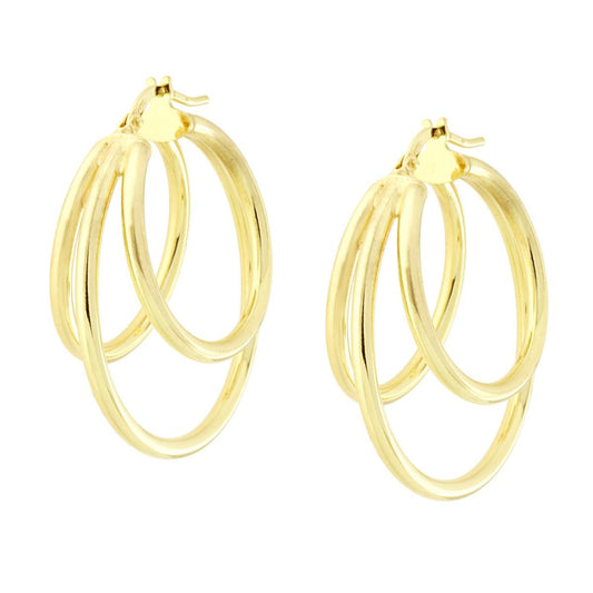 Orecchini Cerchio tre canne sezione mm 2 in ARGENTO 925 Galvanica Oro