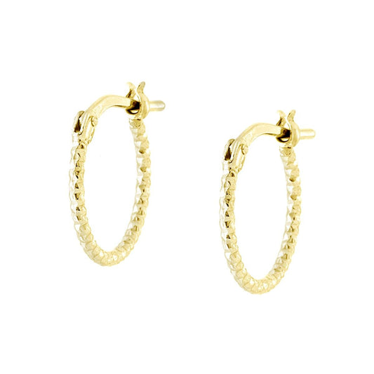Orecchini Cerchio Diamantato mm 12 sezione canna mm 1,2 in ARGENTO 925 Galvanica Oro