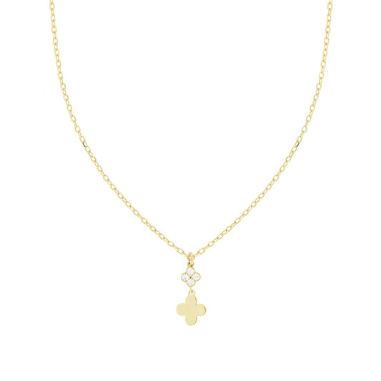 Collana Catena Forzatina con Fiori e Cubic Zirconia Bianchi in ARGENTO 925 Galvanica Oro