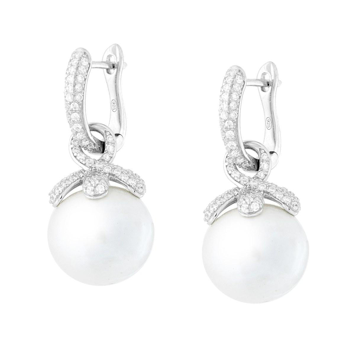 Orecchini pendenti Perla Naturale con Cubic Zirconia Bianchi in ARGENTO 925 Galvanica Rodio