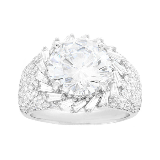 Anello Solitario modello Fascione con Cubic Zirconia Bianchi taglio baguette in ARGENTO 925 Galvanica Rodio