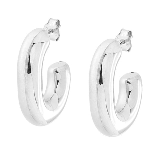 Orecchini Cerchio Ovale Bombato in ARGENTO 925 Galvanica Rodio
