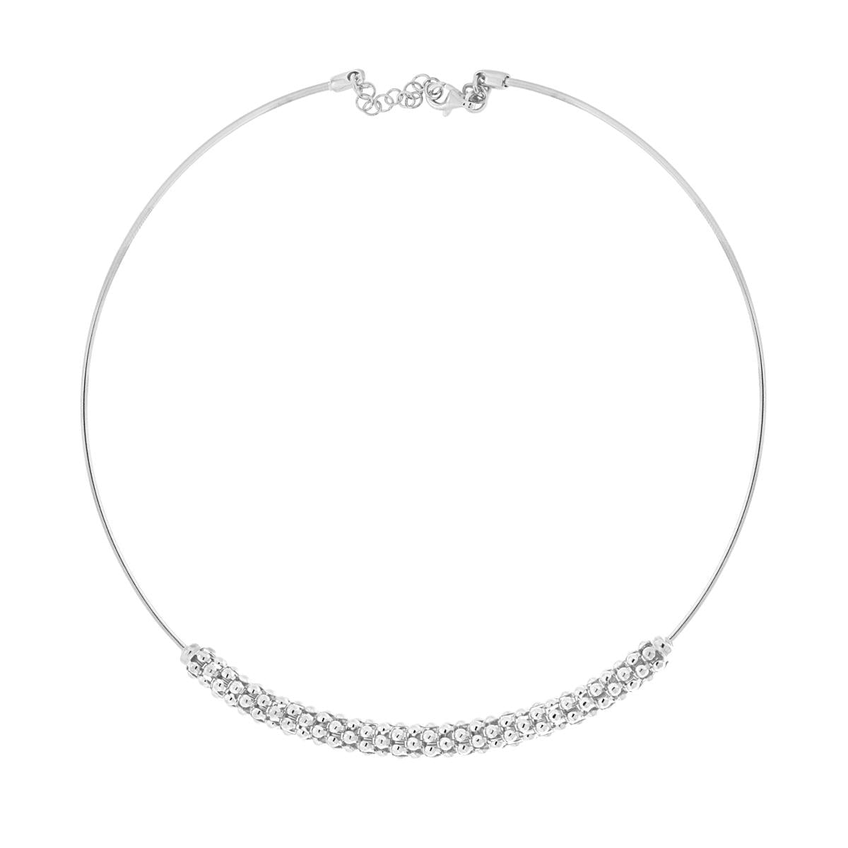 Collana Rigida Filo mm 1,5 con Inserto in Catena Coreana in ARGENTO 925 Galvanica Rodio