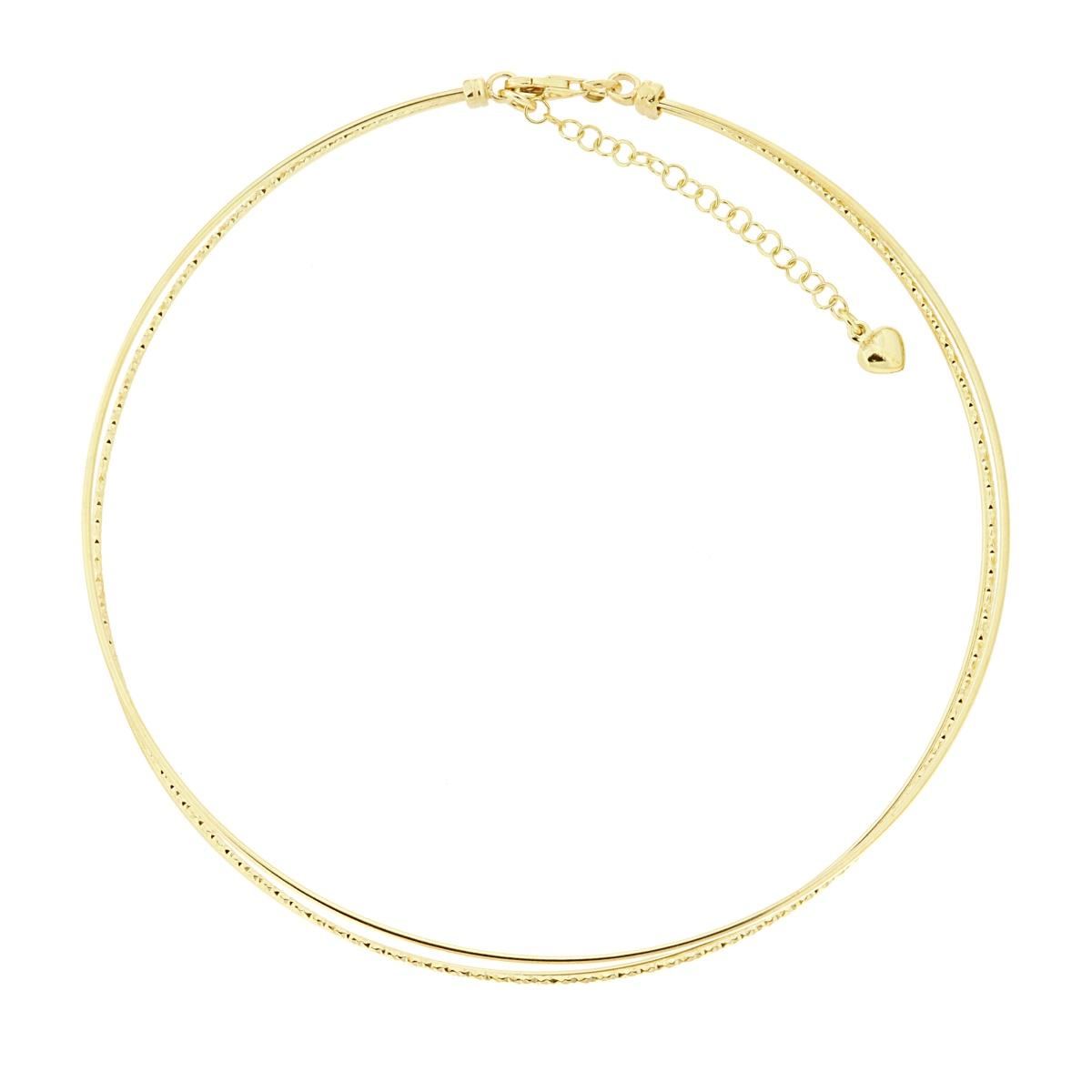 Collana Rigida tre fili Diamantata con Cuoricino pendente in ARGENTO 925 Galvanica Oro