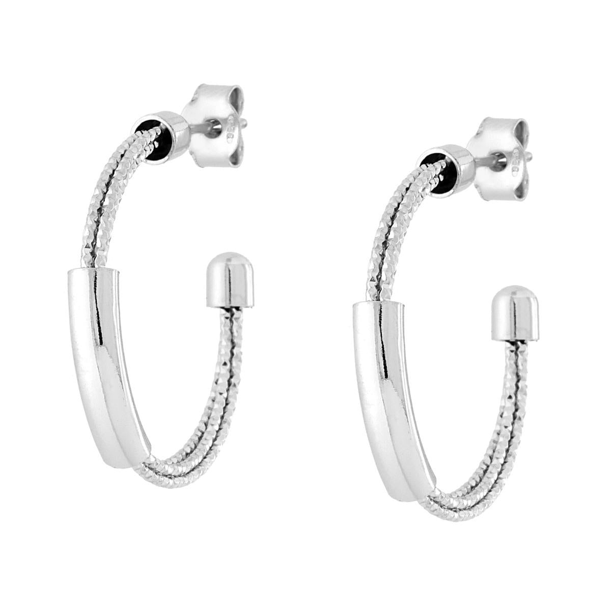 Orecchini Cerchio Multifilo Diamantati con Cilindro in ARGENTO 925 Galvanica Rodio