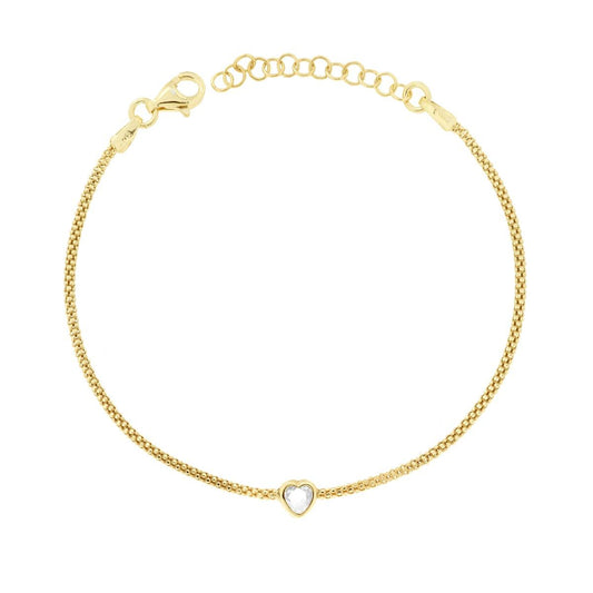 Bracciale Catena Coreana con Cuore Cubic Zirconia Bianco in ARGENTO 925 Galvanica Oro