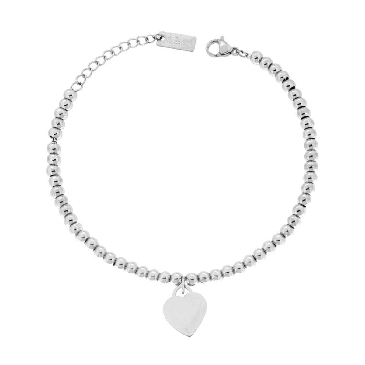 Bracciale Catena con Palline e Cuore Plain pendente in ACCIAIO