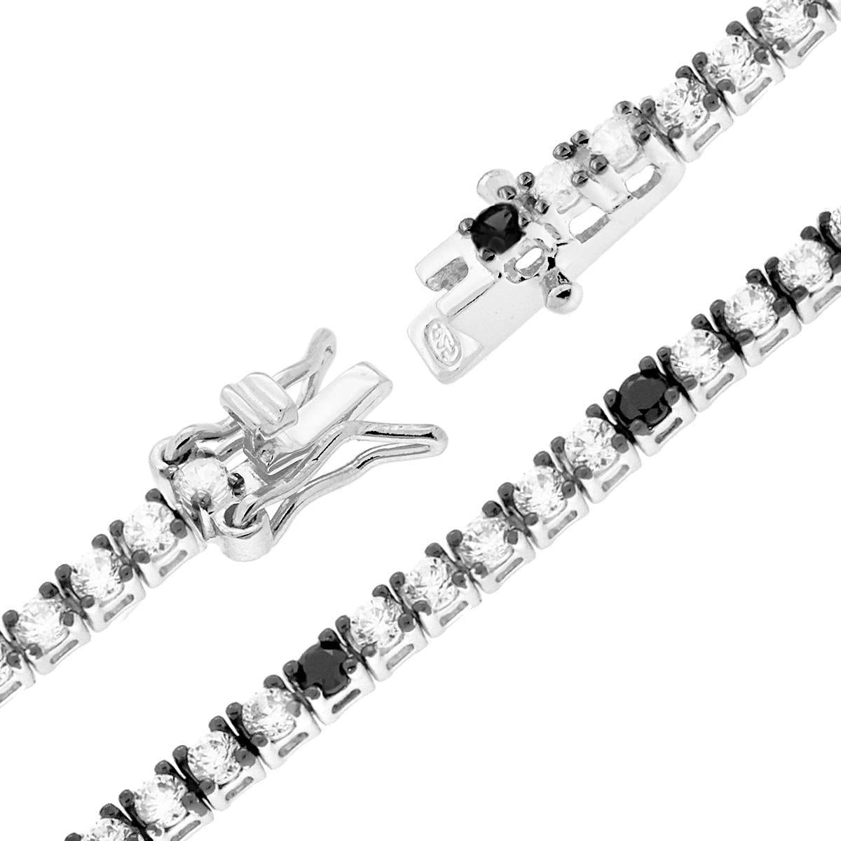 Bracciale Tennis Griffe cm 18 con Zirconi mm 2 Bianchi e Neri alternati in ARGENTO 925 Galvanica Rodio e Rutenio