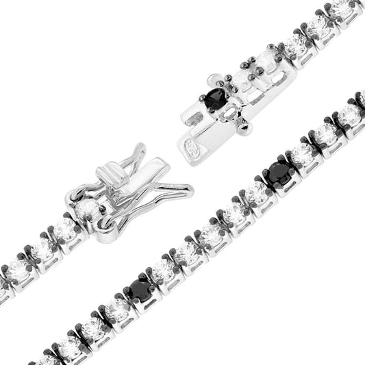 Bracciale Tennis Griffe cm 18 con Zirconi mm 2 Bianchi e Neri alternati in ARGENTO 925 Galvanica Rodio e Rutenio