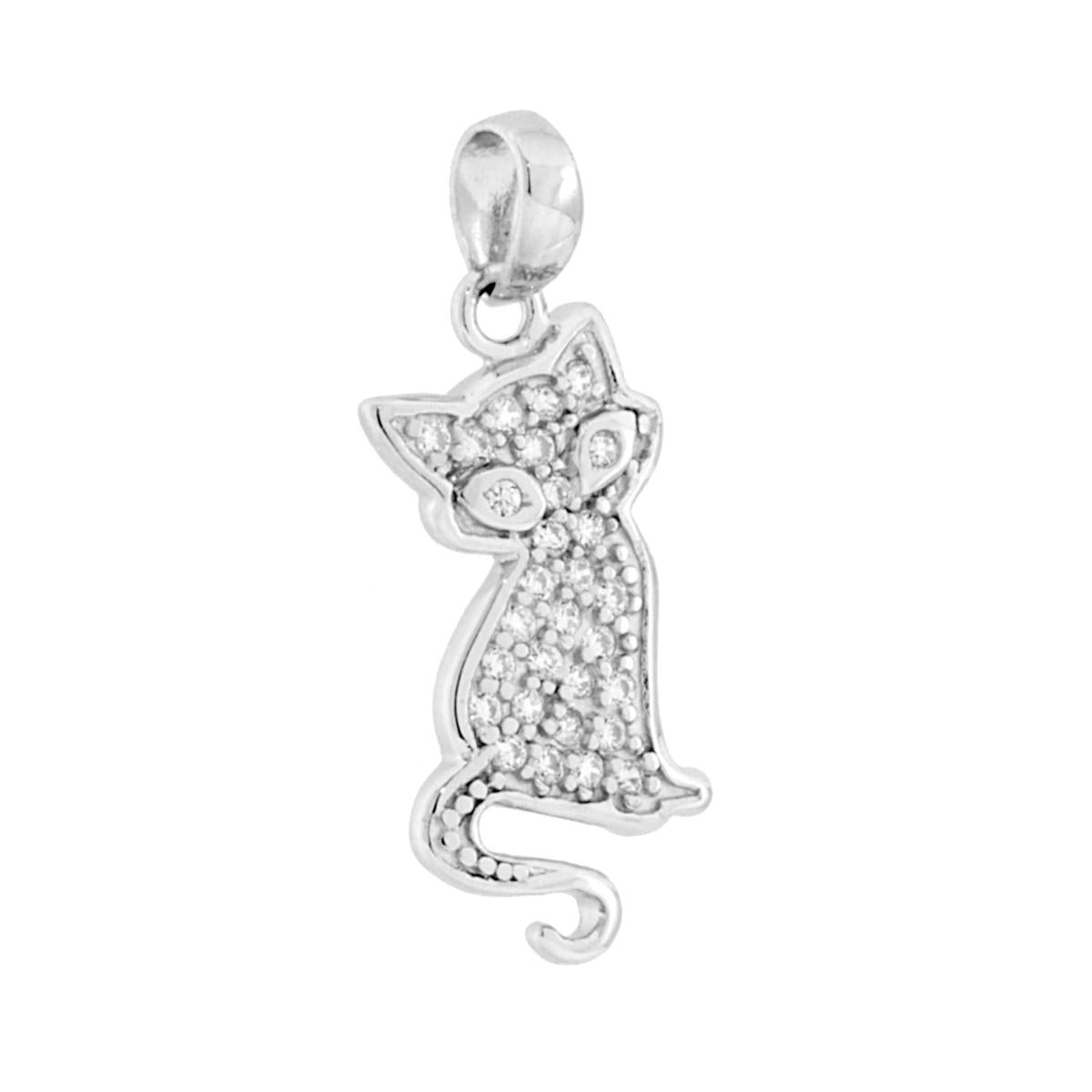 Ciondolo a forma di Gatto con cubic zirconia Bianchi incastonati.