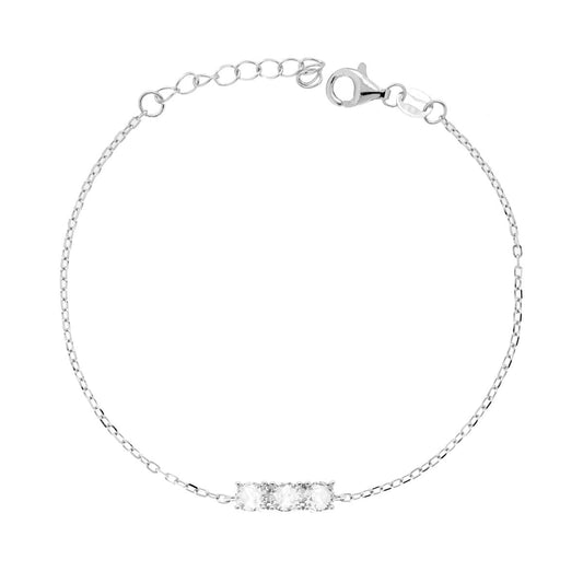 Bracciale Catena Forzatina Diamantata con Trilogy Cubic Zirconia Bianchi in ARGENTO 925 Galvanica Rodio