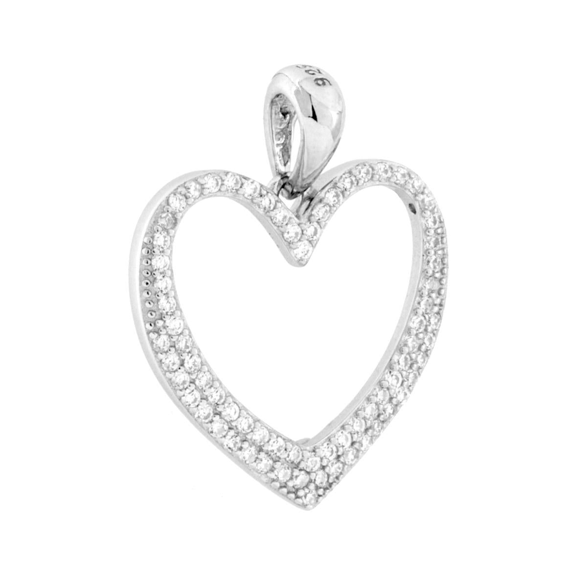 Ciondolo a forma di cuore con cubic zirconia colore bianco incastonati.
